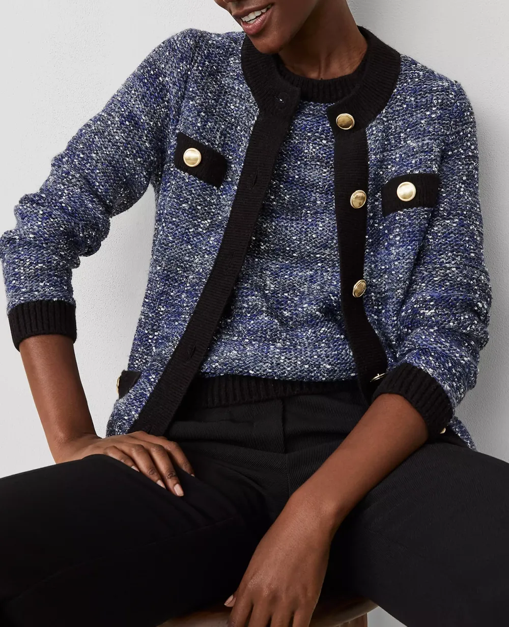 Tweedy Texture Button Trim Jacket