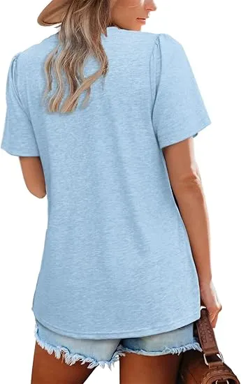 5PACK-Casual Short Puff Sleeve Pleated Shirts Casual Blouses