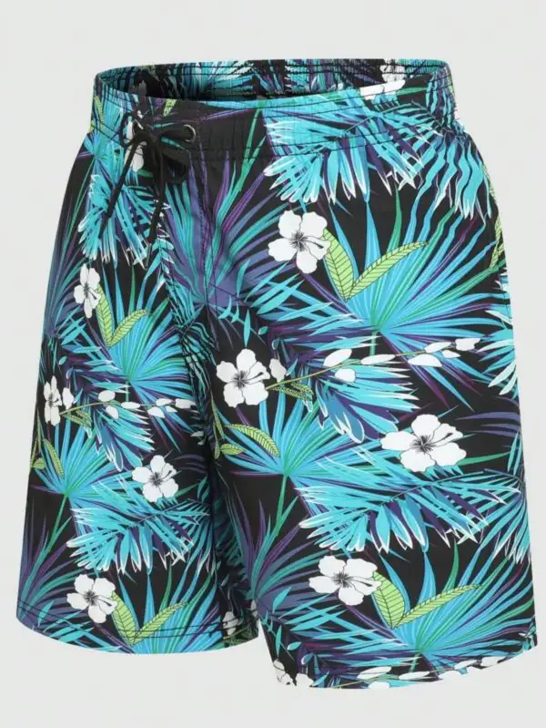 Men's Pocket Tropical Print Drawstring Swim Trunks