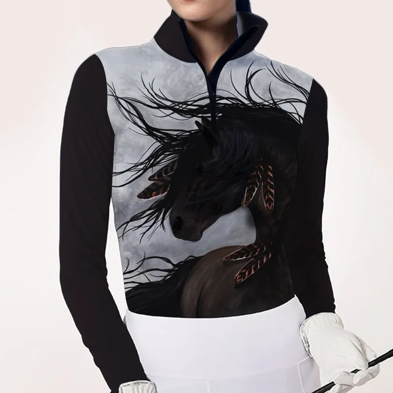Women's Riding Style Horse Print Long Sleeve Casual Shirt
