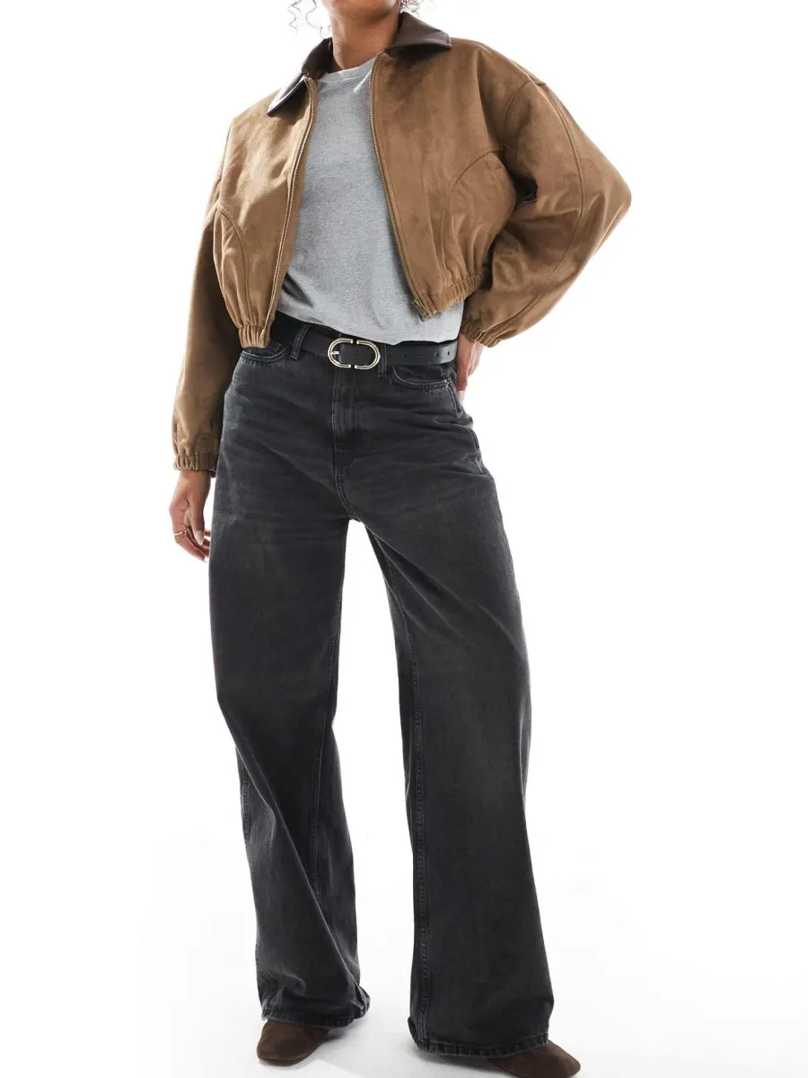 Suede Contrast-Collar Jacket