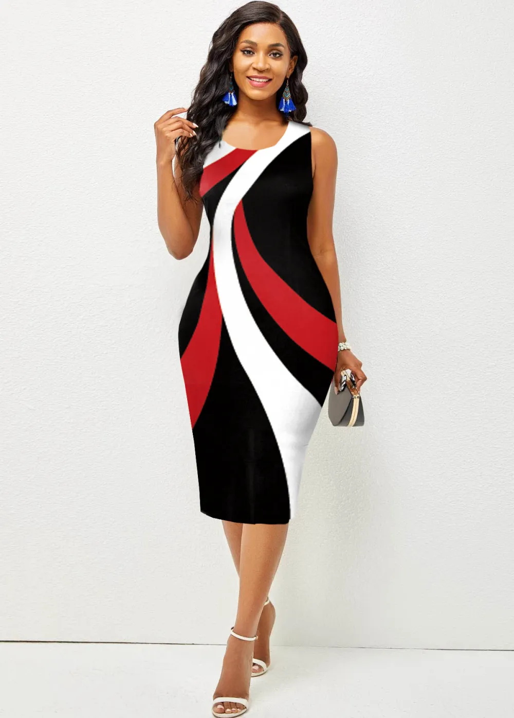Polka Dot Sleeveless Round Neck Bodycon Dress