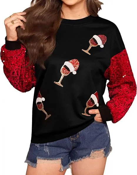 Womens Christmas Santa Sequin Sweatshirt – Sparkle, Celebrate & Stay Cozy