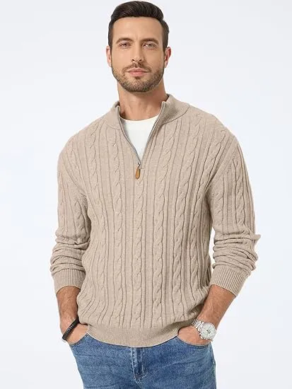 🔥 Men’s Quarter Zip Cable Knit Sweater – Timeless Texture. Effortless Warmth. Everyday Style | Winter Sale – Up to 40% OFF!