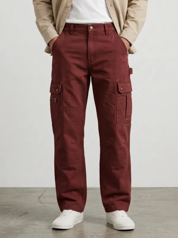 Men's Brown Utility Workwear Multi-Pocket Cargo Pants