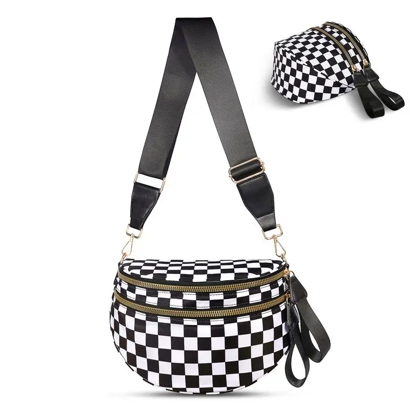 🏷️ 🔥 Clearance Sale – 40% OFF! 🔥 Black & White Checkered Nylon Bum Bag – Plus Size Friendly Fanny Pack | Spacious, Lightweight & Stylish Crossbody Gift for Everyone