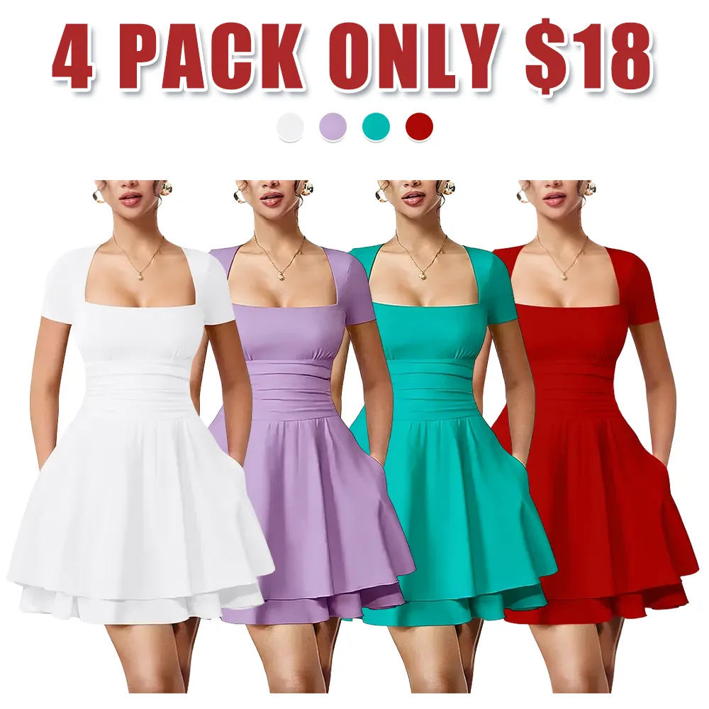 Women's square neck ruffle mini dress