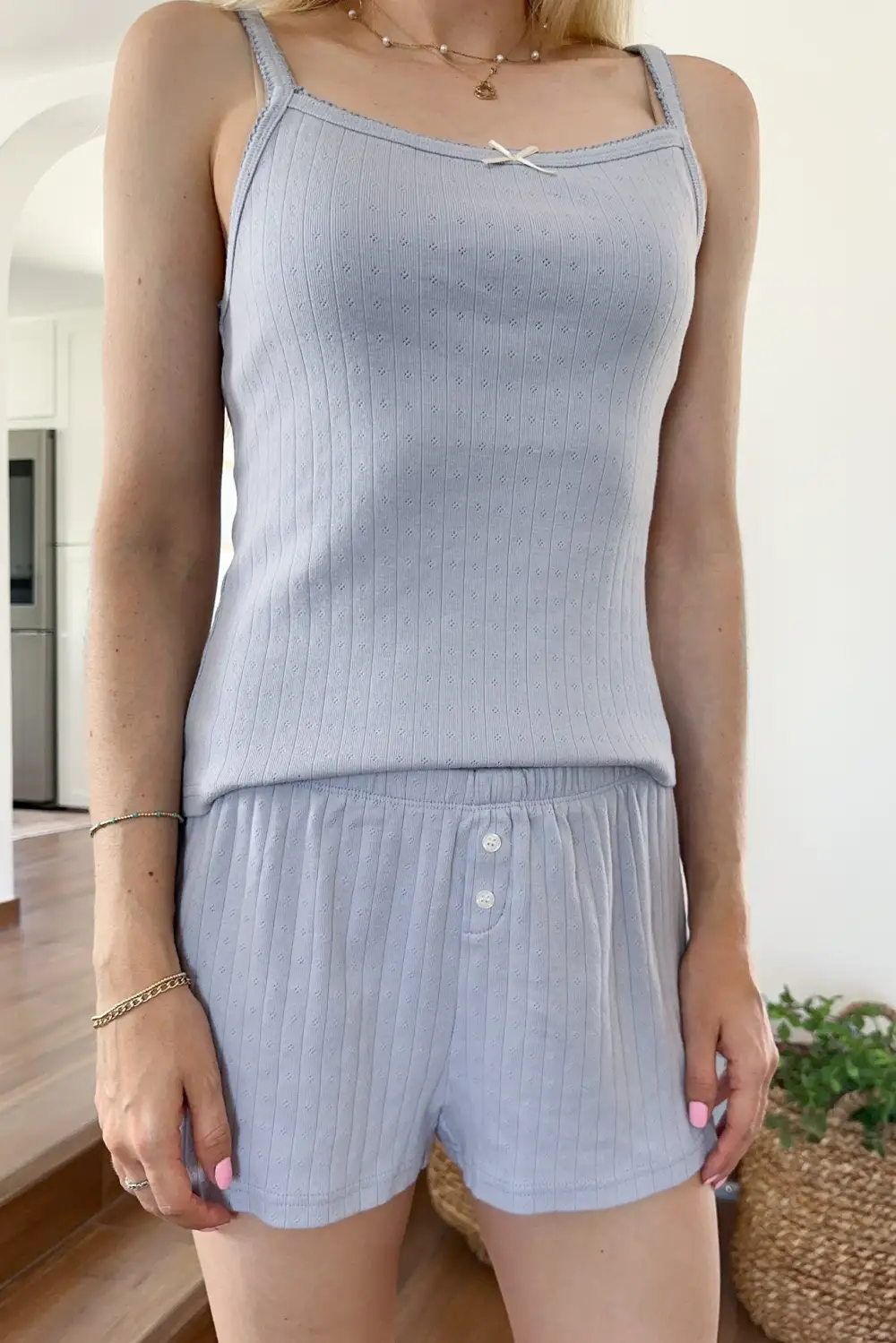 Ribbed Knit Pointelle Tank Top
