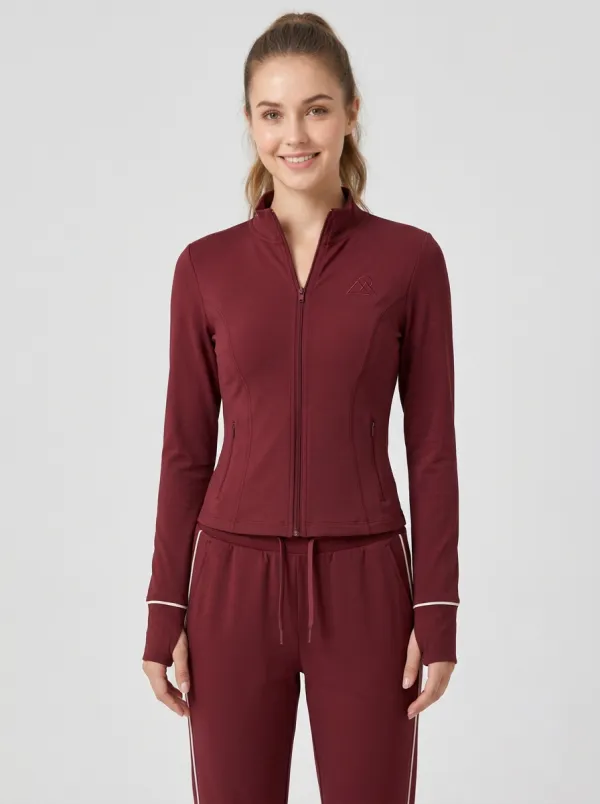 Women's Dusty Rose Piping Zip-Up Jacket & Jogger Set