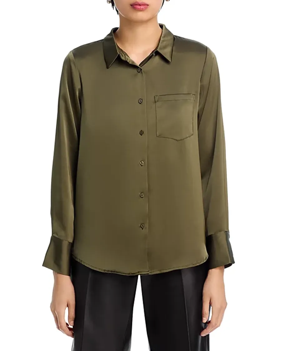 Lapel Satin Button Front Blouse