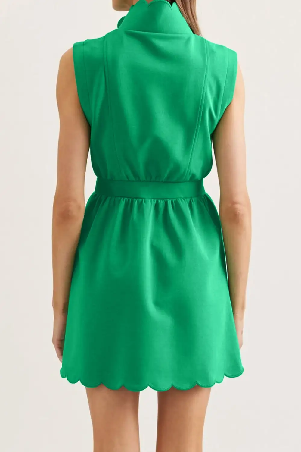 Sleeveless Zip Front Scallop Hem Mini Dress