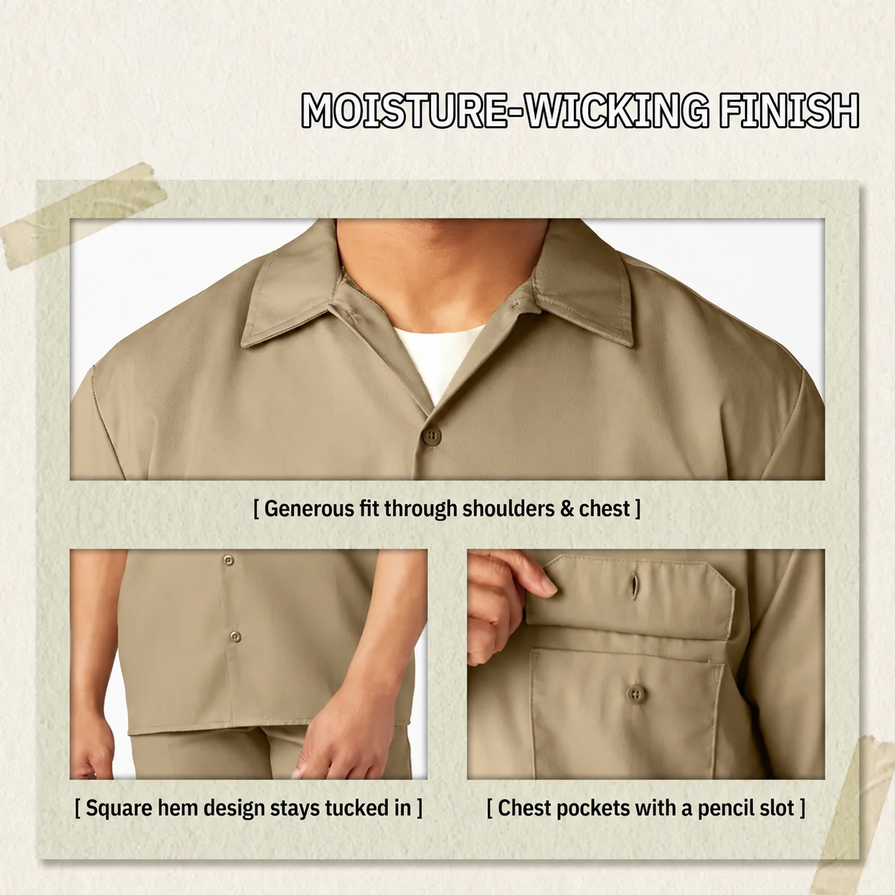 Men’s Classic Fit Short Sleeve Work Shirt, Moisture-Wicking, Chest Pockets