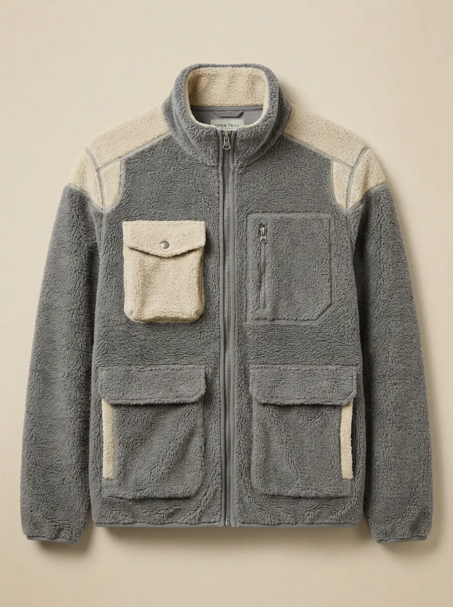 Hiking Colorblock Sherpa Fleece Zip Jacket