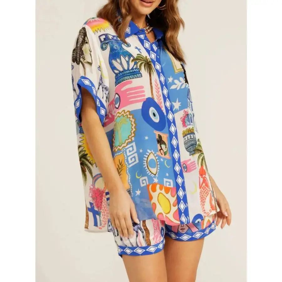 Everyday Button Up Half Sleeve Top and Shorts Set