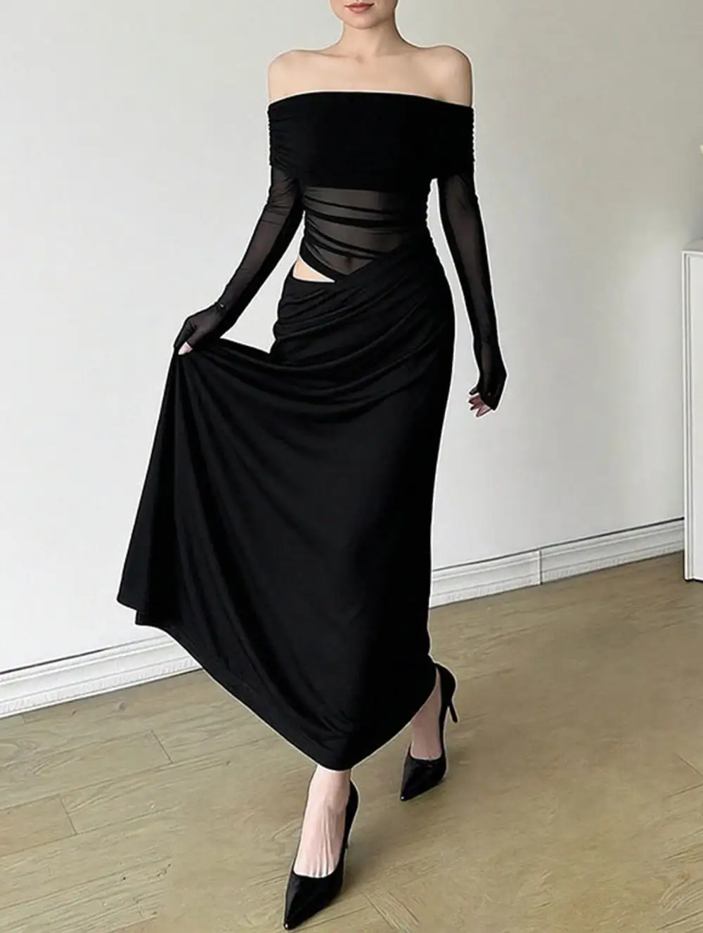 Textured Detail French Slim-Fit Dress