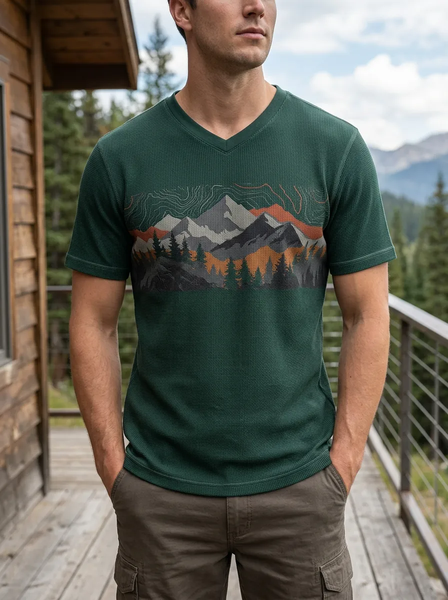 Men's Trail Outdoor Nature Lover Mountain Forest V-Neck T-Shirt