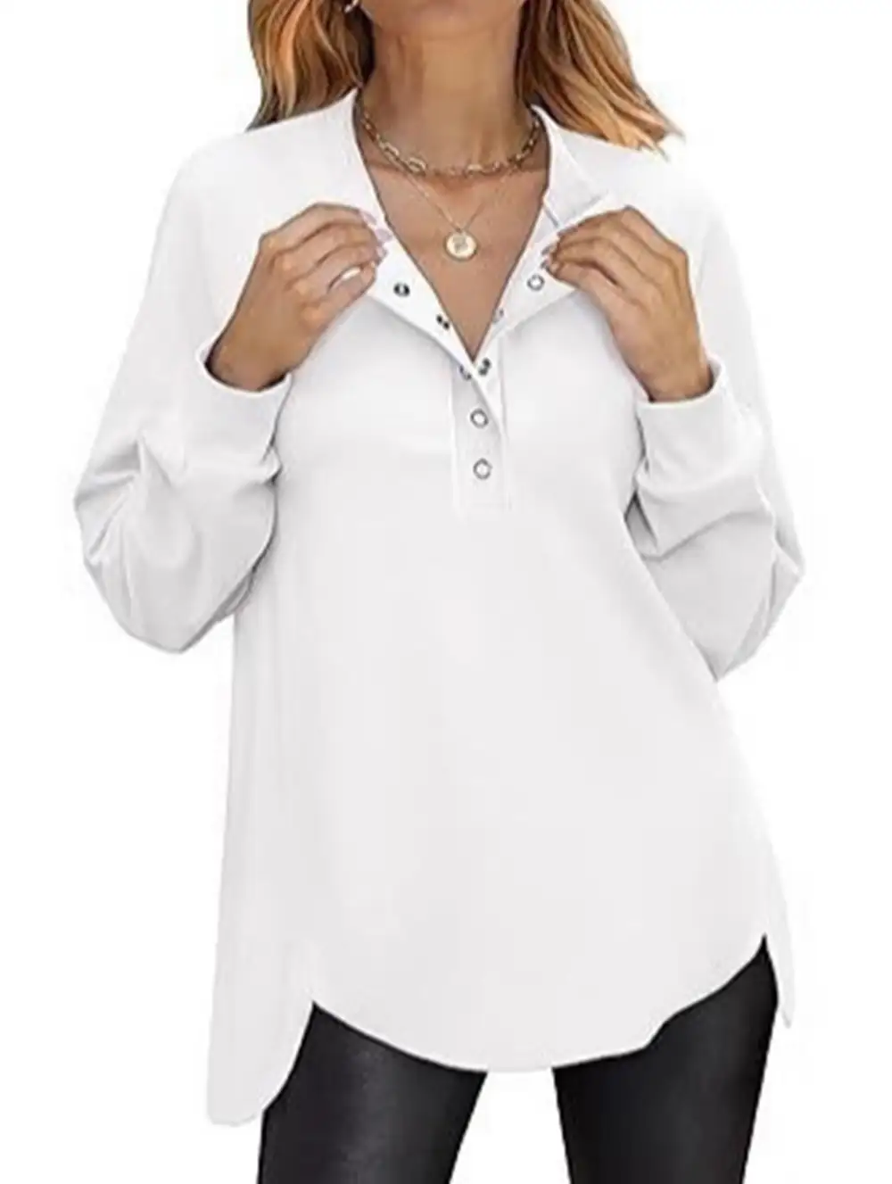 Long-Sleeved Concealed Button Shirt