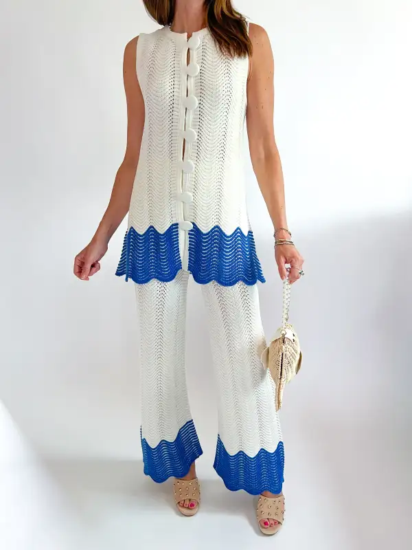 Knit Button Front Top And Pants Set
