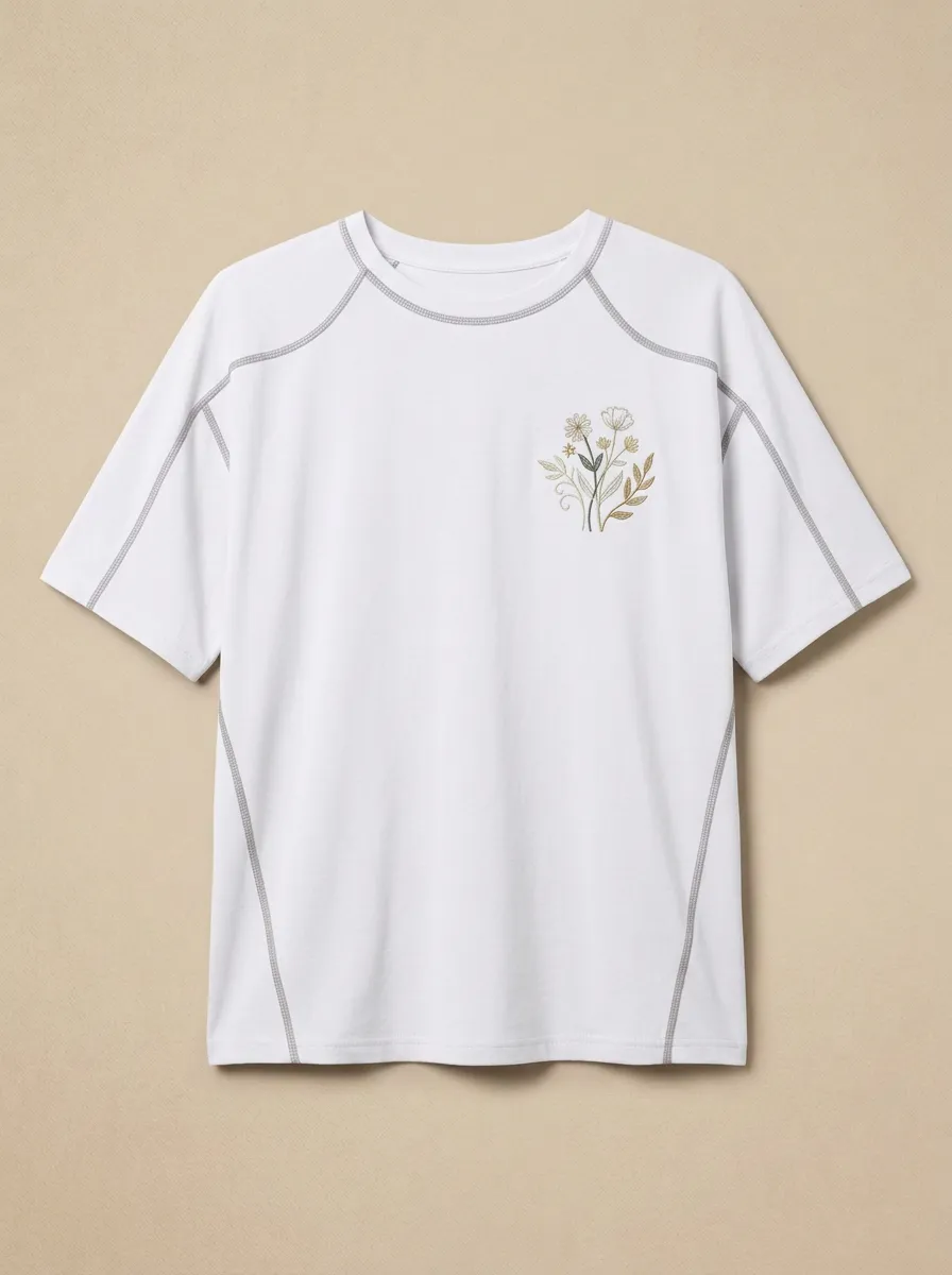 Women's Wildflower Embroidered Contrast-Stitch Raglan T-Shirt