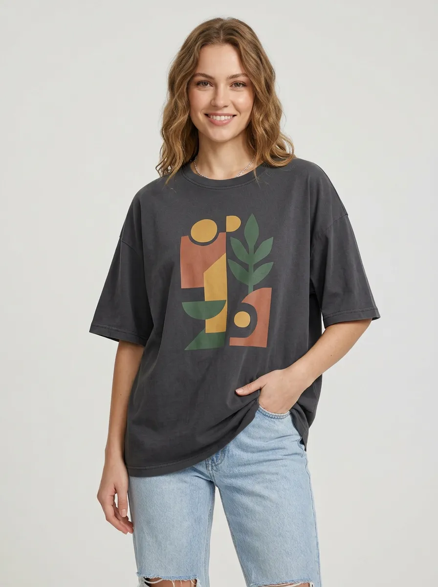 Gallery Inspired Women's Abstract Botanical Geometric Graphic Tee