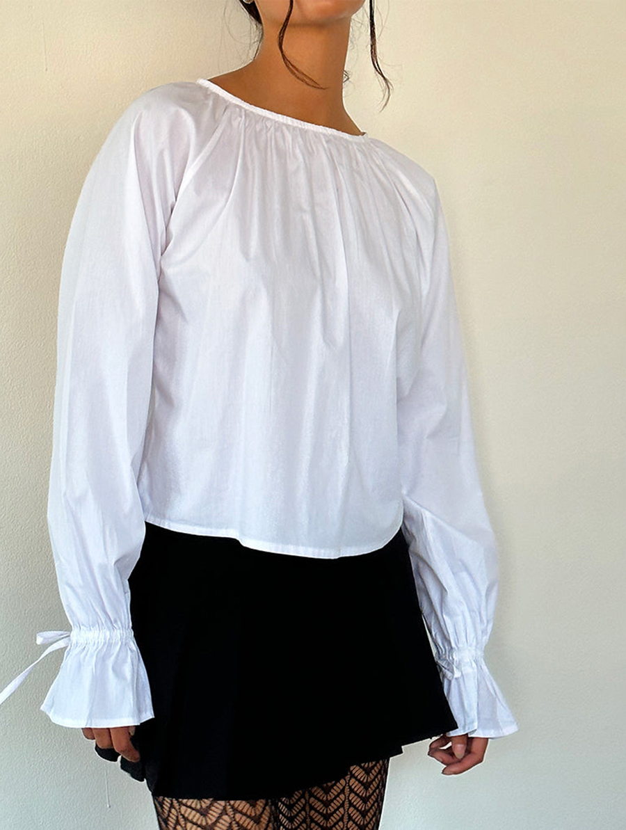 Tie Sleeve Blouse In White Poplin