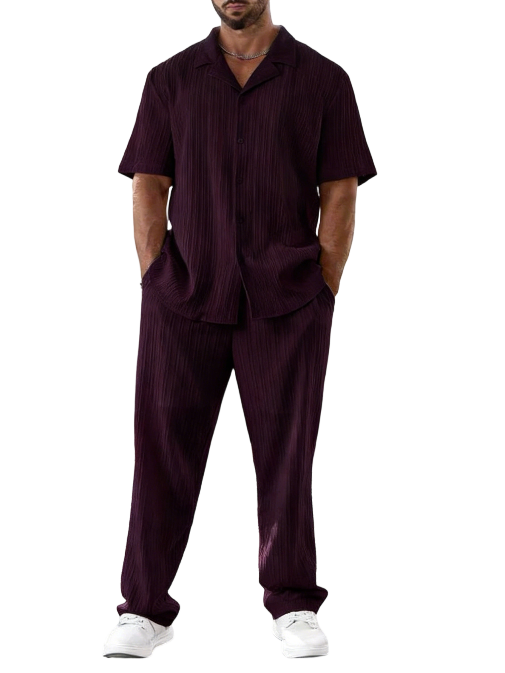 Men's Two-piece Suit Shirt and Elastic Waist Pants Set