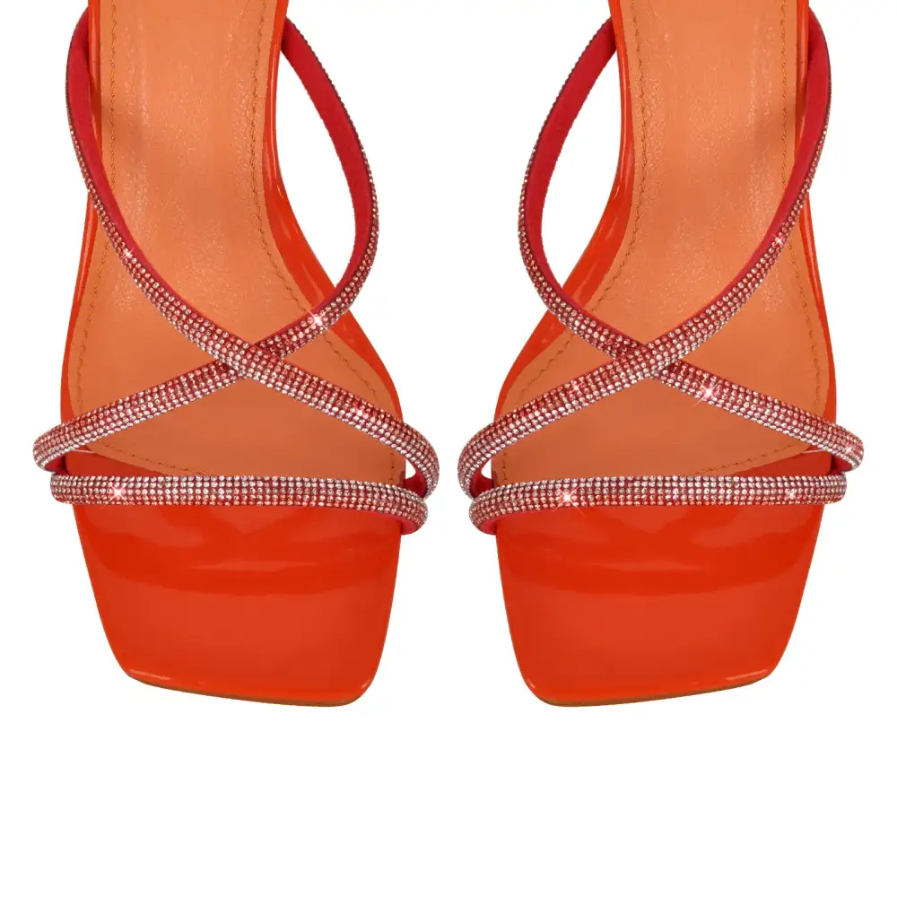 Square Toe Rhinestone Ankle Strap Stiletto Sandals