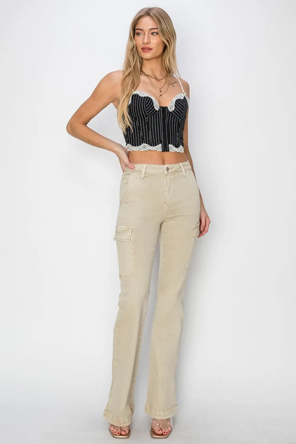 Balanced High Waist Flare Leg Slit Denim Jeans