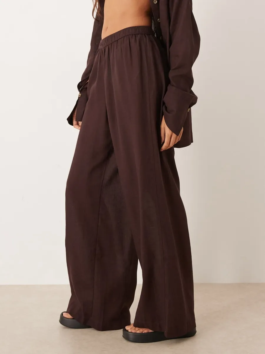 Elasticized Waistband Wide Leg Pants