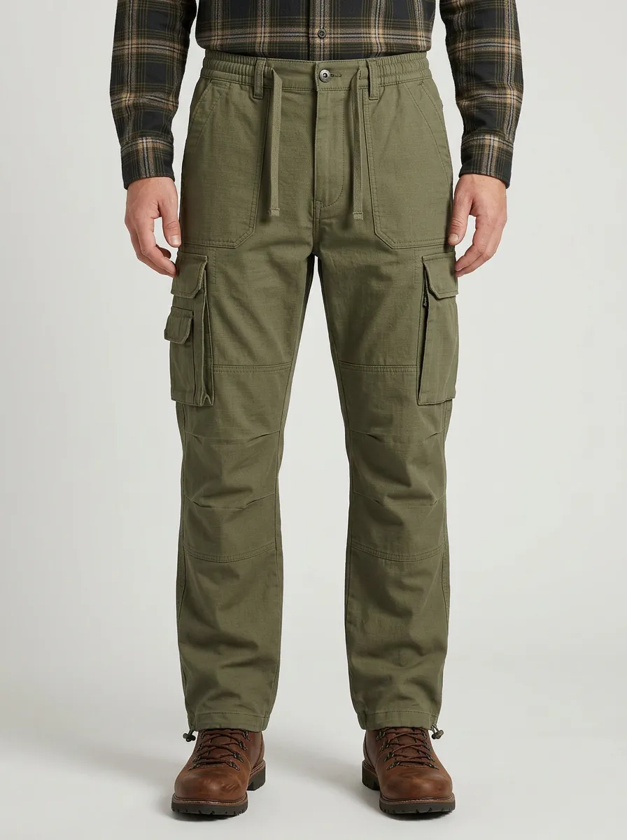 Men's Olive Green Tactical Multi-Pocket Cargo Pants