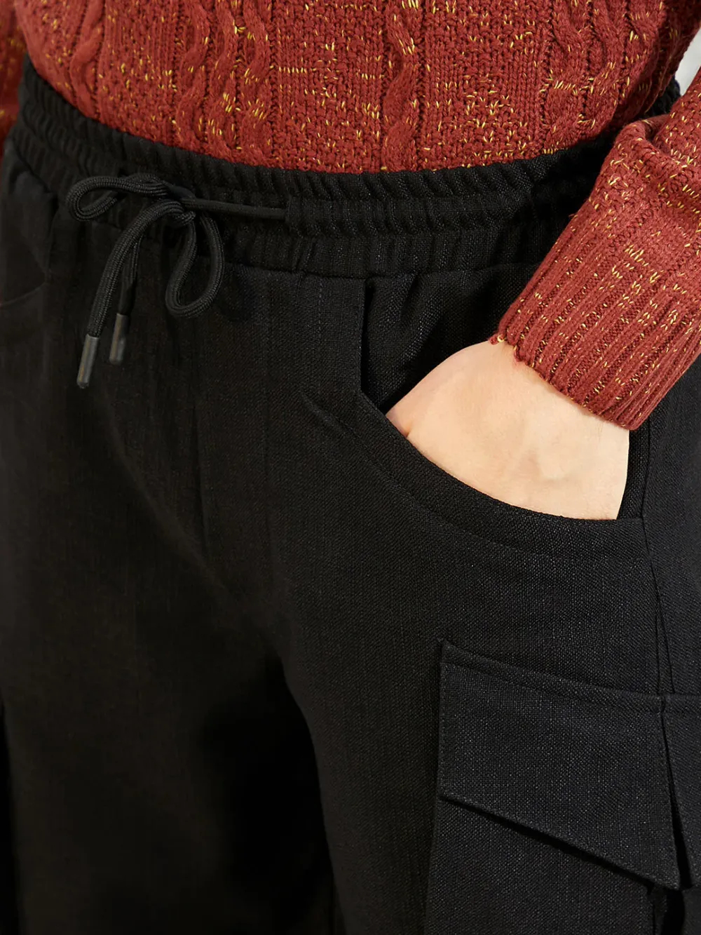 Black Straight-Fit Utility Trousers