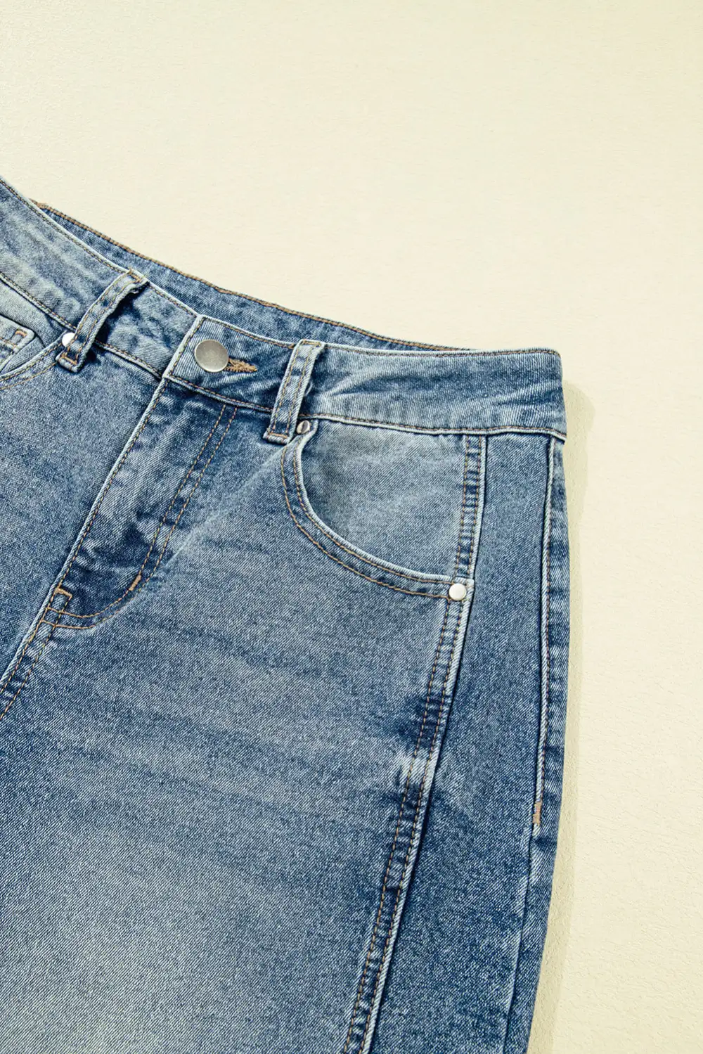 Seam Detail Washed Denim Jeans
