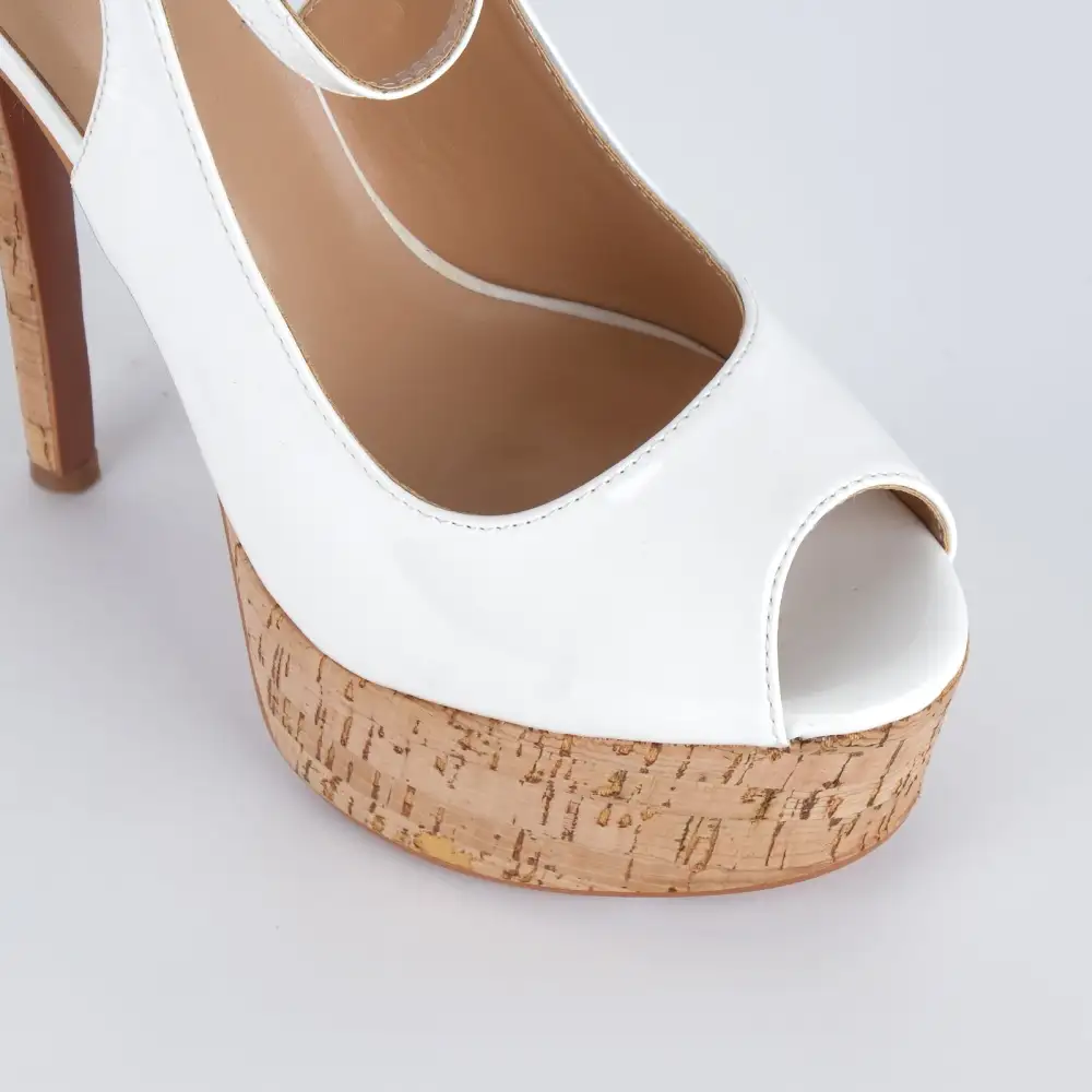 Patent Finish Peep Toe Platform Stiletto Ankle Strap Pumps