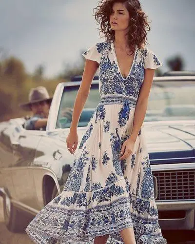 Anatolian Vibes White-Blue Midi Dress