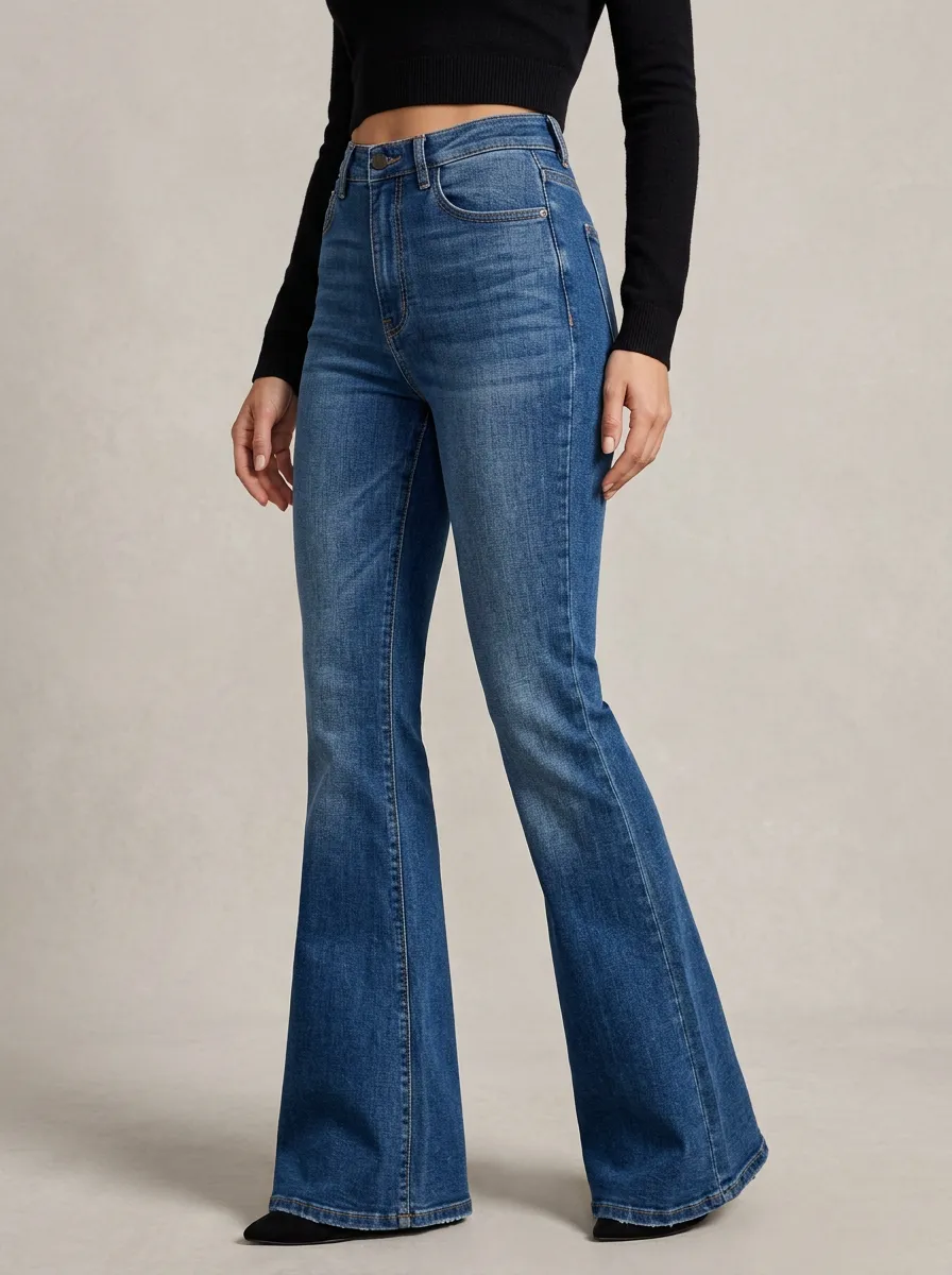 Soft-Look Elegant Women's High-Waist Stretch Flare Jeans