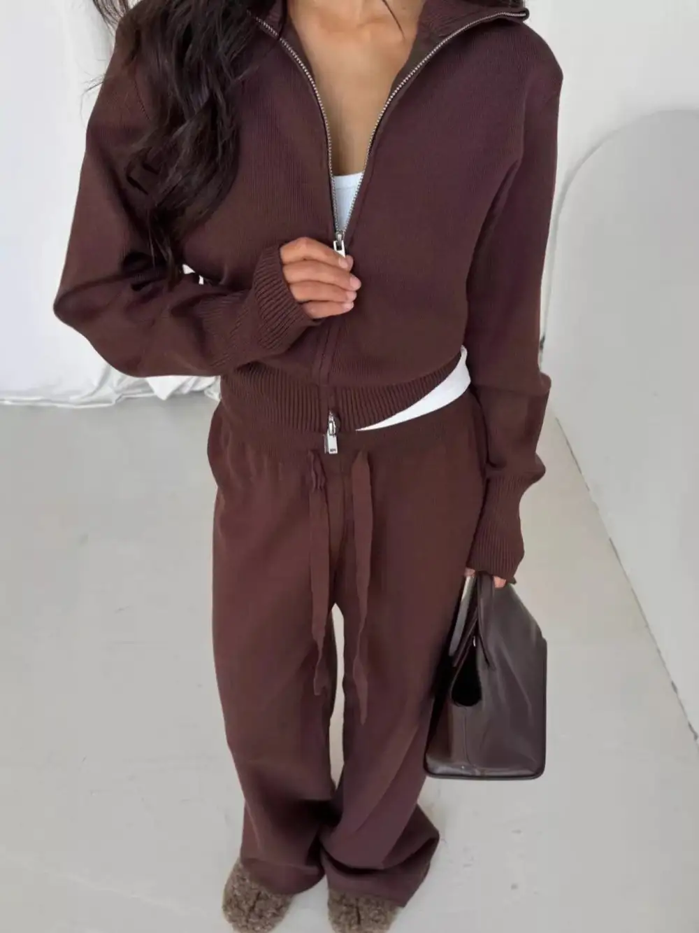 Zip Up Outerwear and Drawstring Pants Set