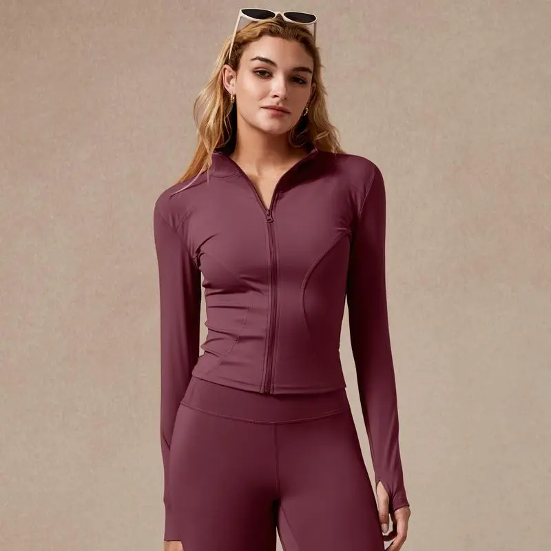 Women's Long Sleeve Full Zip Sports Jacket Slim Fit Quick Dry Breathable Stretch Fabric with Thumb Holes for Gym Running and Yoga Color 13 - Activewear casual fashion clothing
