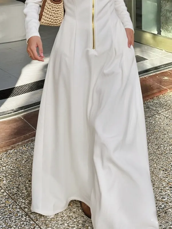 Zipper Long Neck Maxi Dress