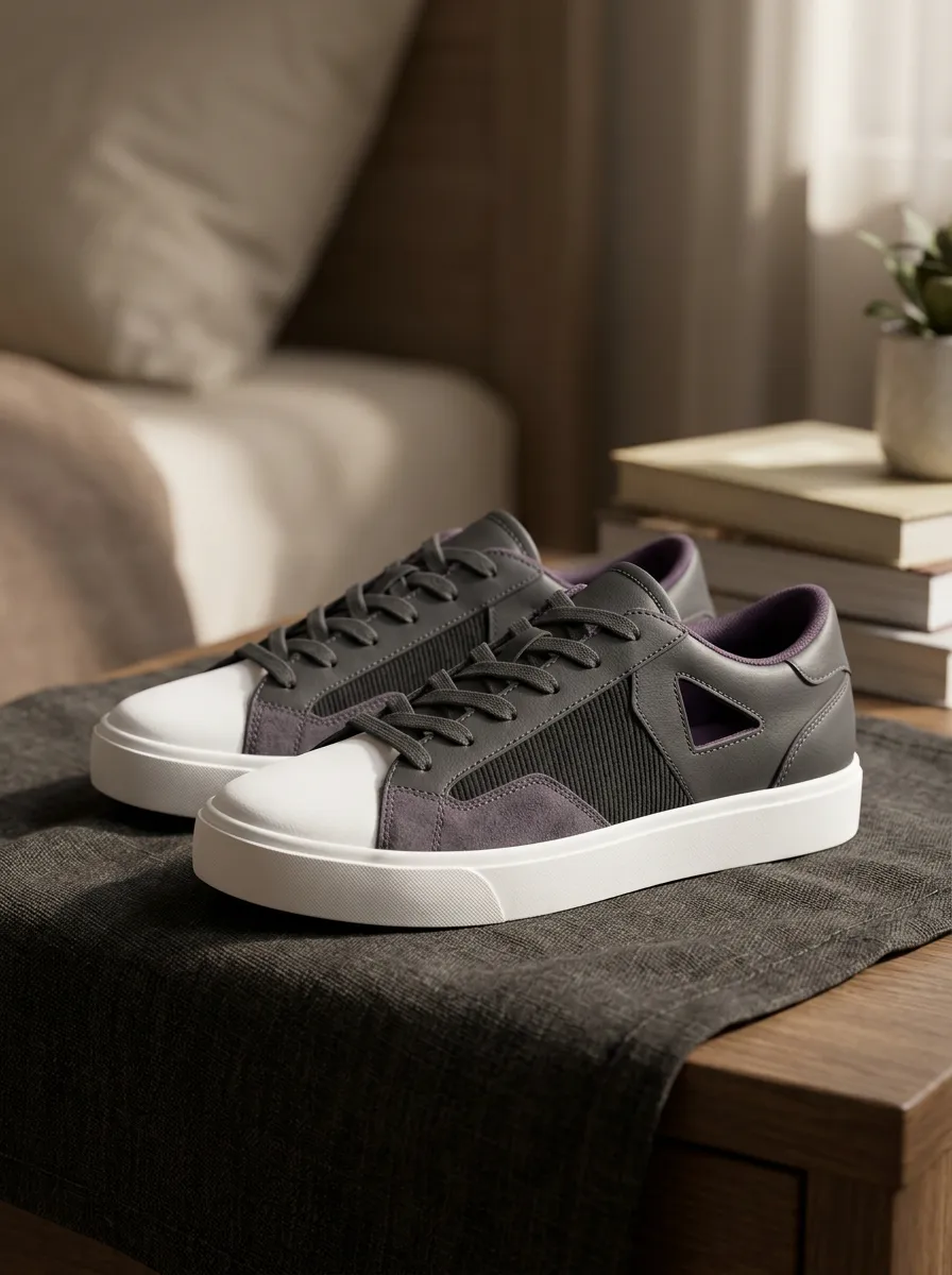 Women's Casual Grey Suede White Toe Cap Printed Sneakers
