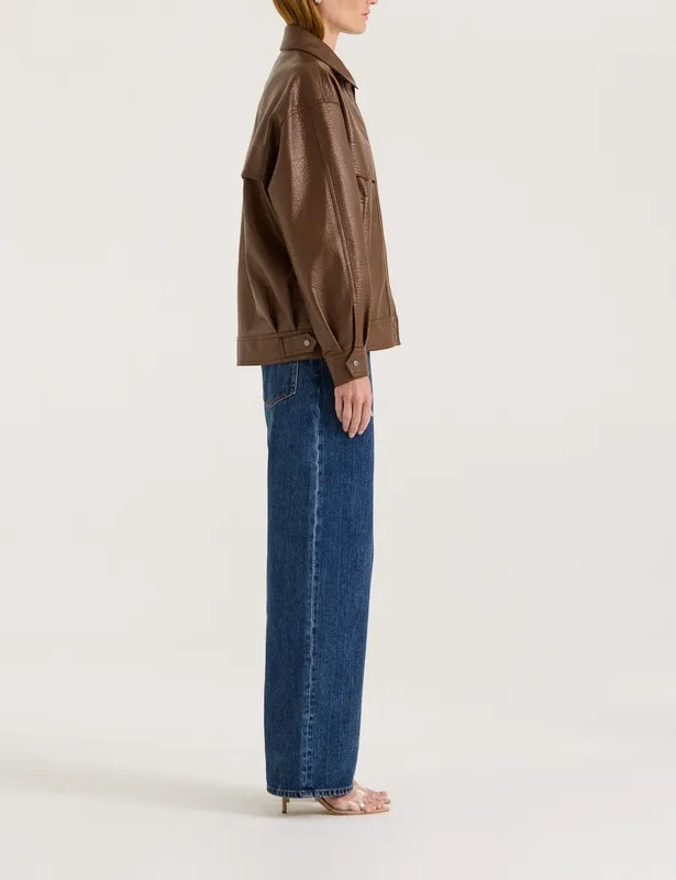 Pecan Boxy Faux Leather Jacket