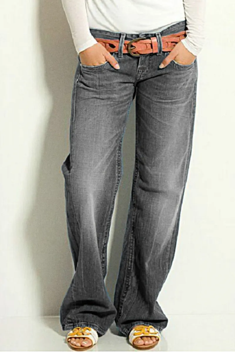 Washed Low Waist Wide Leg Jeans Without Belt