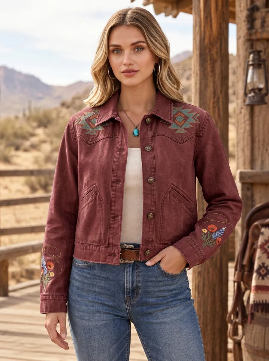 Women's Heritage Inspired Western Cowgirl Floral Embroidery Floral Embroidered Jacket