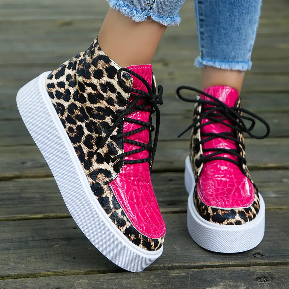 Pu Leather Leopard Platform Sneakers