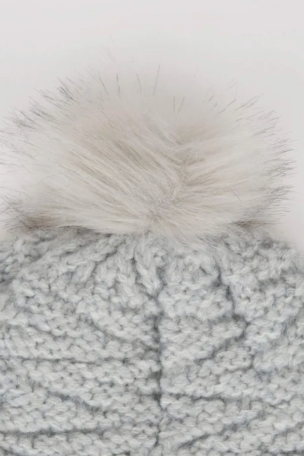 Grey Knitted Pom-Pom Hat