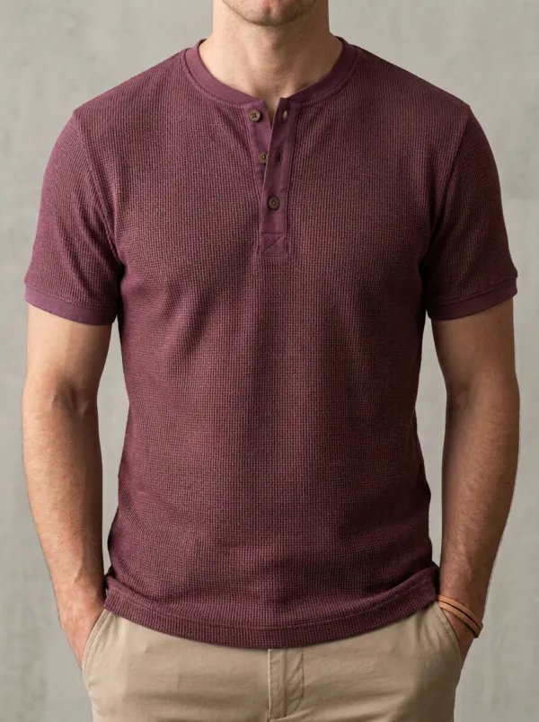 Men's Core Waffle Knit Button Placket Henley Shirt