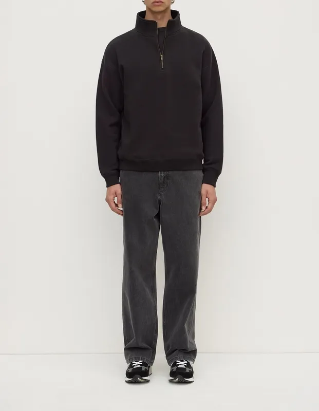 Washed Black Quarter-Zip Funnel Neck Fleece