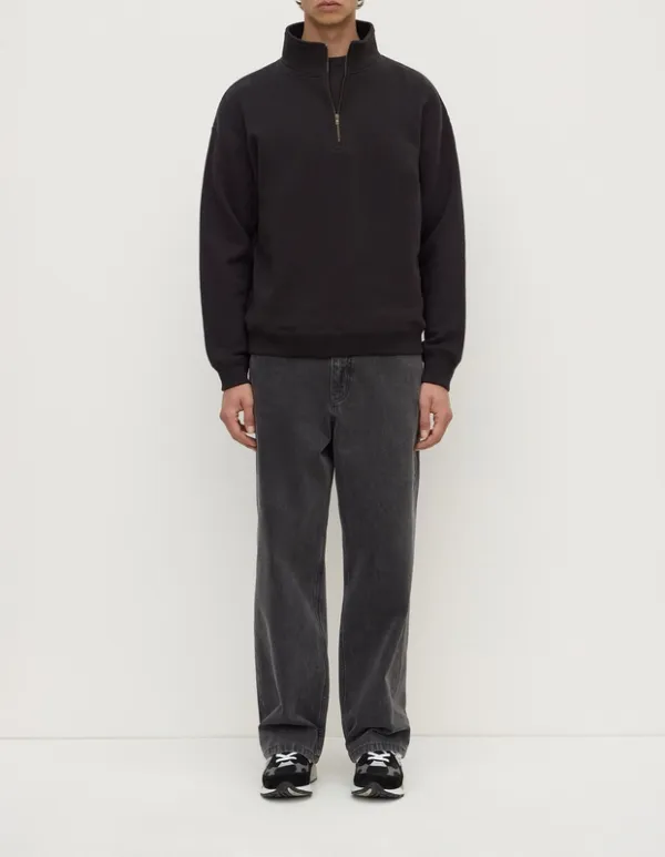 Washed Black Quarter-Zip Funnel Neck Fleece