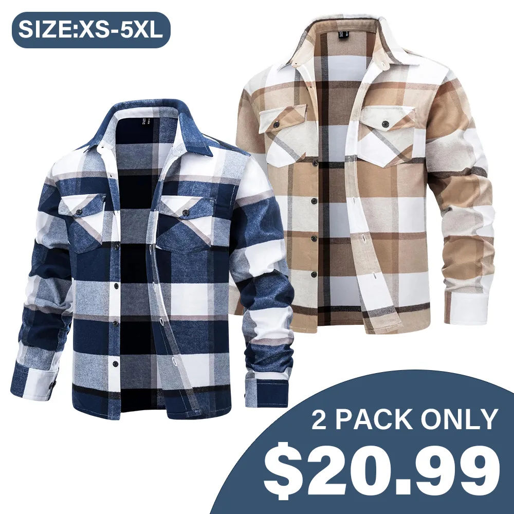Men's Flannel Shirts Brushed Fleece Flannel Shirts Jacket