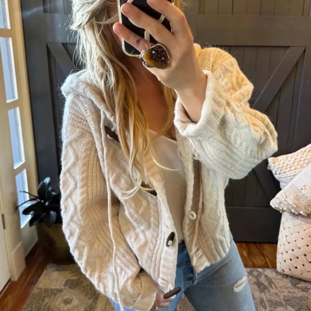 Hooded Button Front Toggle Front Oversized Cardigan