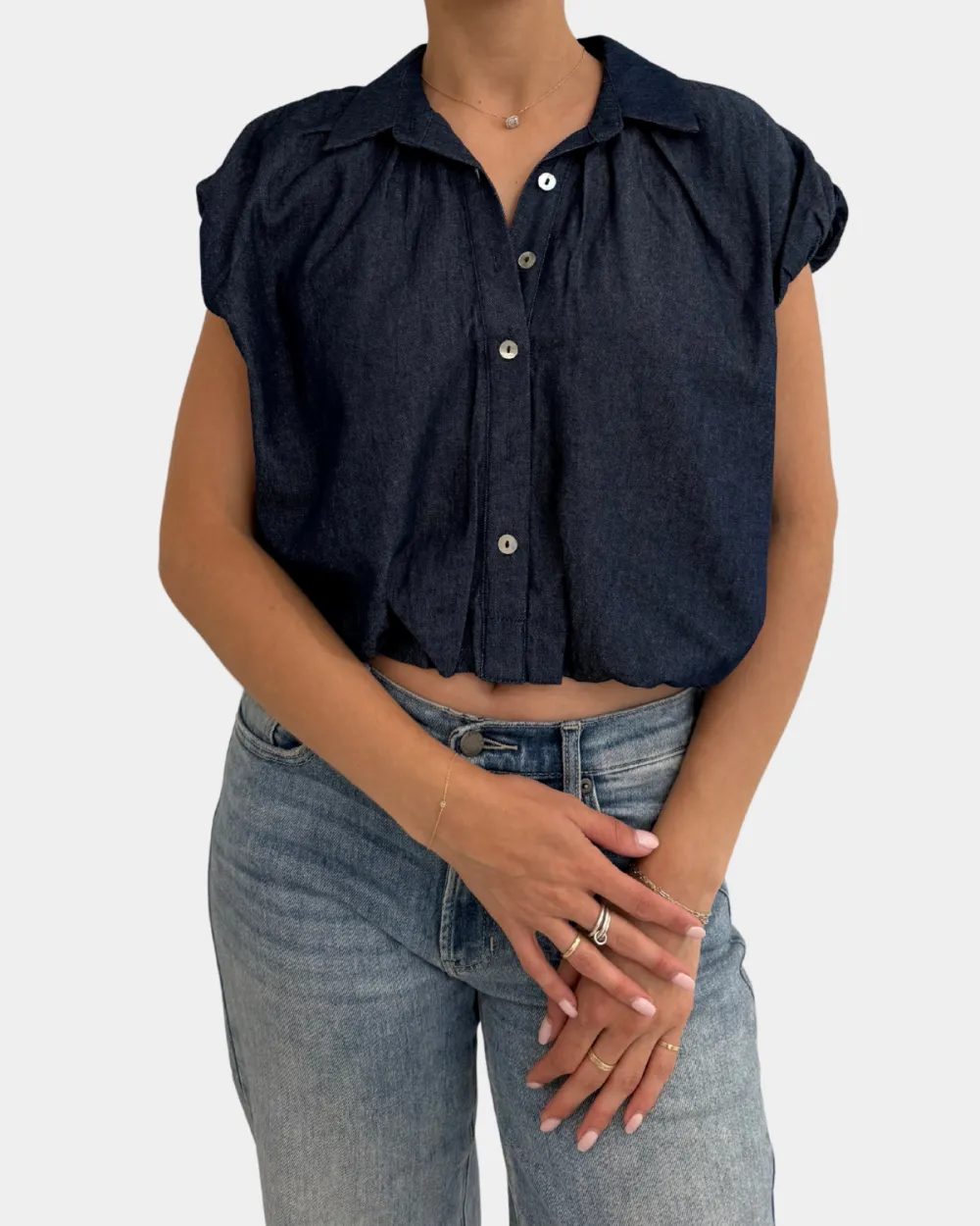 Button Front Bubble Top